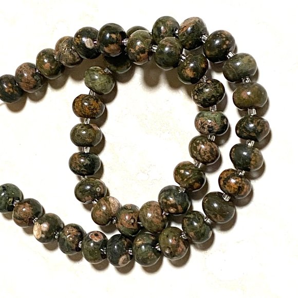 Unakite Stone Beaded Necklace, Genuine Gemstone Stackable Layering Necklace - Picture 4 of 8